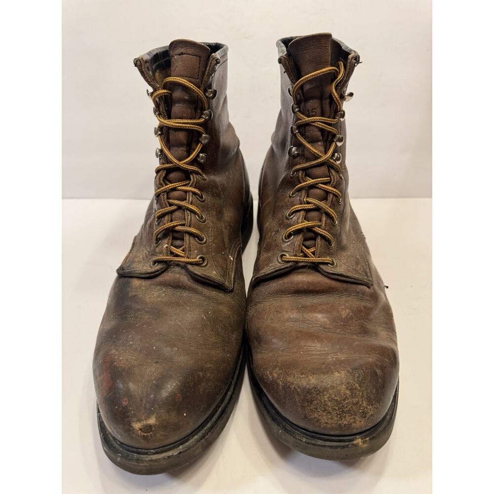 Size 15 Red Wing Boots Lace Up Brown Leather Vintage Patina Worn Super Sole USA